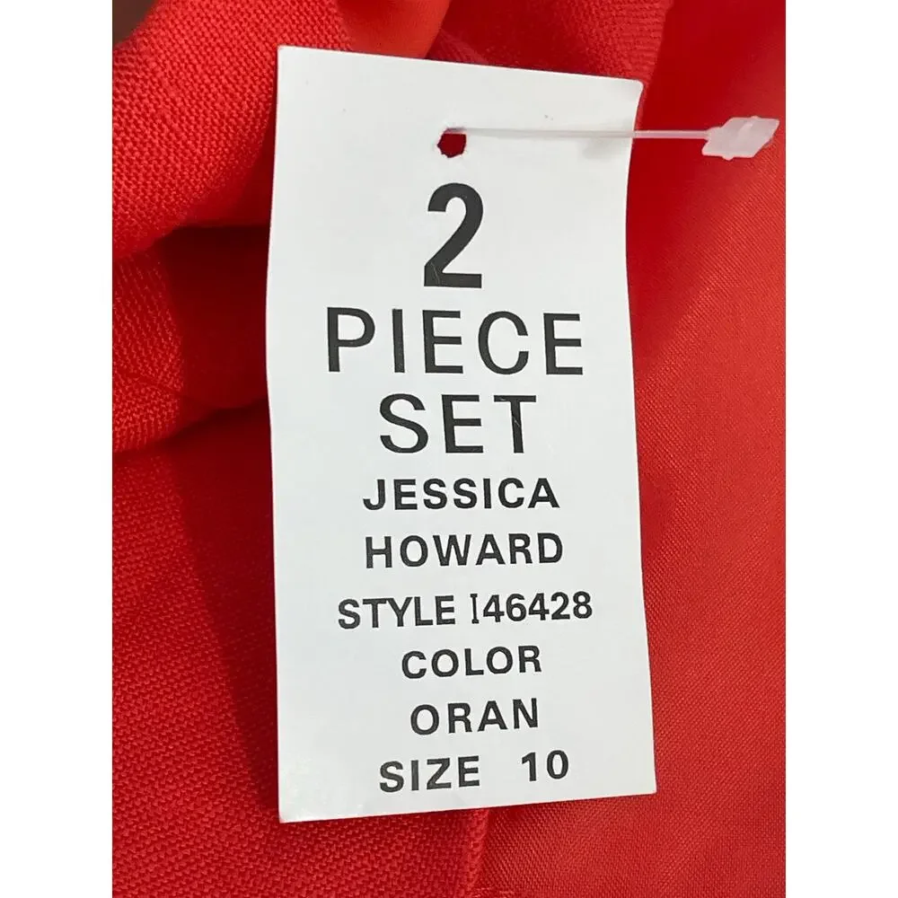 Vintage Jessica Howard 2 Piece Dress Set Size 10 Orange Linen Blend Summer NWT